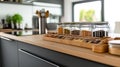 A clean shot of custom spice racks styled in a contemporary kitchen Royalty Free Stock Photo