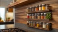 A clean shot of custom spice racks styled in a contemporary kitchen Royalty Free Stock Photo