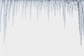 Clean shot of sharp, translucent icicles hanging down from above against a plain background Royalty Free Stock Photo