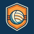 A clean and simple emblem for a volleyball team. Featuring a stylized volleyball inside a shield with a minimalist design, A clean Royalty Free Stock Photo