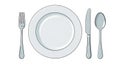 Flat lay illustration of a minimalist table setting with plate, fork, knife, and spoon Royalty Free Stock Photo