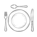 Hand-Drawn Plate with Utensils - Table Setting Sketch Royalty Free Stock Photo