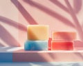 Clean simplicity with aligned soap bars, focusing on hygiene and cleanliness , photographic style