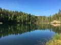 Clean, smooth lake in a coniferous forest