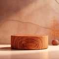 Clean and Smooth Round Teak Wooden Podium with Beautiful Wood Finish. Generative AI