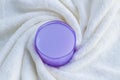 Clean, soft, dry bath towel designed in a spiral shape with lavender scented fabric softener