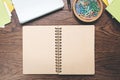 Clean spiral notepad on wooden desktop