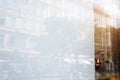 Clean store window with white indoor background for logo mockup