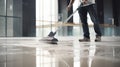 Clean Sweep: Close-up of Floor Being Cleaned with Mop. Generative ai Royalty Free Stock Photo