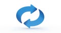 Blue 3D circular arrow symbol representing refresh or recycle on a white background repeat loop Royalty Free Stock Photo