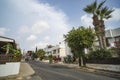 Clean tidy city street of European city. Beautiful city streets of Ayia NAPA, Cyprus. Mediterranean city in summer in daylight