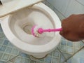 clean the toilet hole with a brush