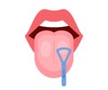 Clean tongue throat cleaner scraper in mouth. Tongue cleaning. Halitosis prevention. Vector illustration Royalty Free Stock Photo