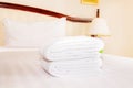 Clean towel on the bed Royalty Free Stock Photo