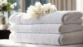 clean towel, flower, hotel cotton sunlight relax