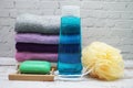 Clean Towel and Shower accessories bath items Royalty Free Stock Photo