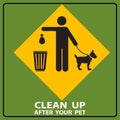 Clean up after your pet vector sign, symbol  isolated on ywllow background Royalty Free Stock Photo