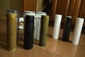 Changing filters in your home water purification system. Clean and used filters in comparison. Waterwater is very dirty