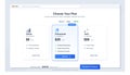 A clean user interface design for a pricing plan page featuring three subscription tiers: Starter, Professional, and Royalty Free Stock Photo