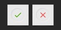 Minimalist Green Check Mark and Red Cross Vector Icons on White Square Buttons with Soft Shadow Royalty Free Stock Photo
