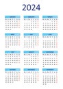 Clean vector 2024 calendar week starts on monday