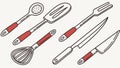 Essential Red-Handled Kitchen Utensils Collection, Vector Art, vector design Generative AI Royalty Free Stock Photo