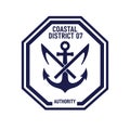Coastal District 07 Authority Emblem with Crossed Anchors Royalty Free Stock Photo