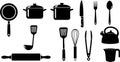 Black Silhouette Kitchen Utensils and Cookware Collection Royalty Free Stock Photo