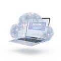 Laptop with Cloud and Data Visualization a laptop surrounded by cloud elements and data Royalty Free Stock Photo