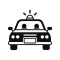 A minimalistic vector illustration of a police car with silhouette drivers Royalty Free Stock Photo