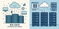 Illustration of Big Data Storage Network with Modern Servers and Cloud Computing Royalty Free Stock Photo