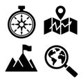 Clean vector pack showing adventure symbols, direction markers, exploration gear, navigation tools Royalty Free Stock Photo