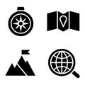 Clean vector pack showing adventure symbols, direction markers, exploration gear, navigation tools Royalty Free Stock Photo