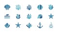 Nautical and Marine Life Icons Set Royalty Free Stock Photo