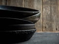 Clean vintage frying pans on the rustic background Royalty Free Stock Photo