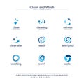 Clean and wash creative symbols set, font concept. Water refresh, laundry service abstract business logo. Swirl, shine