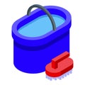 Clean water bucket brush icon isometric vector. Mobile network