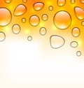 Clean water droplets on orange surface, copy space for your text