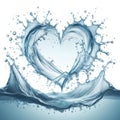 Clean water splash heart shape and splatters in water wave isolated on white background Royalty Free Stock Photo