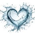 Clean water splash heart shape and splatters in water wave isolated on white background Royalty Free Stock Photo