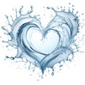 Clean water splash heart shape and splatters in water wave isolated on white background Royalty Free Stock Photo