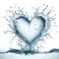 Clean water splash heart shape and splatters in water wave isolated on white background Royalty Free Stock Photo