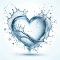 Clean water splash heart shape and splatters in water wave isolated on white background Royalty Free Stock Photo