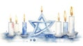 Clean Watercolor Hanukkah Greeting Illustration on White Background .