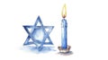 Clean Watercolor Hanukkah Greeting Illustration on White Background .