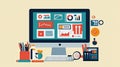 A clean web design dashboard displayed on a bright computer screen with organized tools. digital
