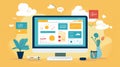 A clean web design dashboard displayed on a bright computer screen with organized tools. digital