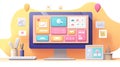 A clean web design dashboard displayed on a bright computer screen with organized tools. digital