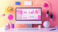 A clean web design dashboard displayed on a bright computer screen with organized tools. digital