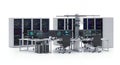 Network Control Center with Server Racks and Monitors in White Background Cyber Security Data Transmission and Cloud Royalty Free Stock Photo
